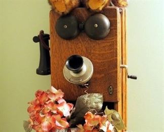 Decorative Antique Crank Telephone With Mohare Bearington Bear