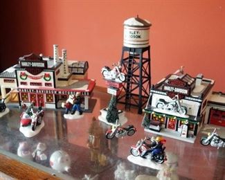 Harley Davidson Dept 56 Snow Village Set, Includes Dealership, Garage, Watertower, Sign, Motorcycles And More