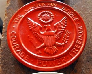 Frankoma Political Trivets Including "American Eagle" And "Liberty Bell", And John F. Kennedy Commemorative Plate