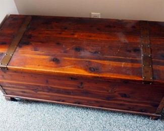 Antique Solid Cedar Storage Trunk On Caster Wheels, 20"x45"x20"