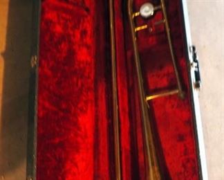 Vintage Brass Bundy Slide Trombone In Original Case