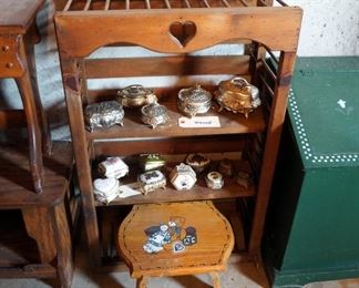 Arts And Crafts Solid Wood Stools Qty 3, Decorative Bird Crate Shelf, And Storage Bin
