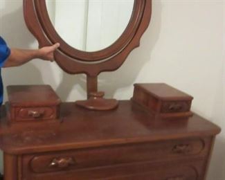 Davis Cabinet Lillian Russell Cherry Dresser w/ Oval Mirror and Glove Boxes