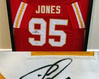 Chris Jones Signed 29" X 33" Custom Framed Jersey, Beckett COA