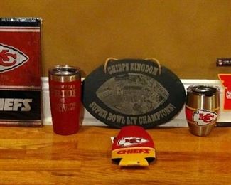 Kansas City Chiefs Cups, Tin Sign, Sticker, And Koozie