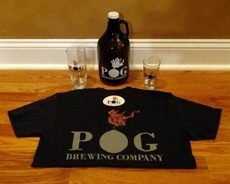 Pog Brewing Shirt, Glasses, Growler, And Sticker