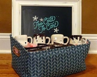 Too Cold To Care Sign, 4 Hot Chocolate Mugs, 15 Pouches Of Instant Hot Cocoa