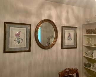 Wall mirror and prints 