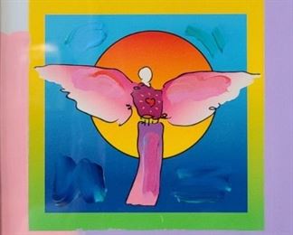 An ORIGINAL Peter Max Signed Acrylic Mix Media and Color Lithography. "Angel With Sun On Blends"  2006   A UNIQUE Work.