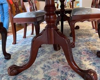 24. Double Pedestal Dining Table (80" x 42") w/ 2-20" leaves and 8 Chippendale Style Chairs 2 Arm Chairs (25" x 20" x 40") 6 Side Chairs (25" x 20" x 40")
