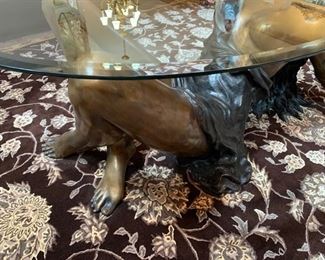 48. Bronze "Reclining Lady" Coffee Table w/ Beveled Glass Top  (43" x 28" x 17")