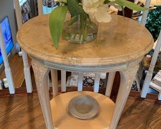 78. Carved Oval Side Table w/ Stone Top (18" x 14" x 25")