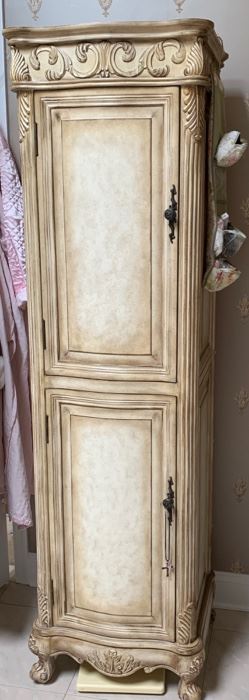 91. Carved 2 Door Cabinet (19" x 18" x 73")