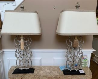 17. Pair of Decorative Metal Scroll Lamps (38" x 20")