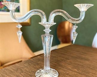 Baccarat "Mille Nuits" crystal 2-arm candelabra, comes with additional hanging crystal with red bead. $850