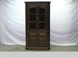 Vintage Dark Stained Oak China Hutch Corner Cabinet