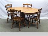 Vintage Solid Oak Dining Room Table and Chair Set With Double Leaf