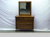 Antique Oak and Tiger Wood Dresser and Mirror Set