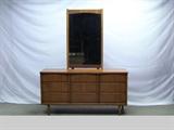 Vintage Bassett Furniture Company Low Boy Cherry Wood Dresser and Mirror Set