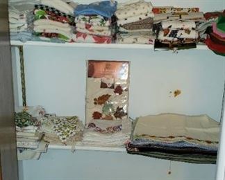 Vintage Holiday hand towels, bedroom linens: dust ruffle & curtains, placemats