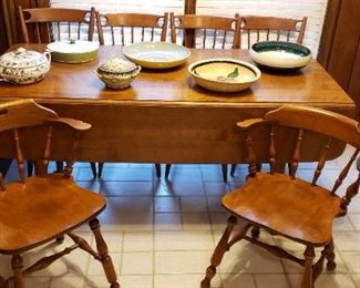 Ethan Allen by Baumritter Drop leaf kitchen table with 6 chairs $150.00  Available to purchase before sale.  Send email if you want to purchase it before Friday.    
