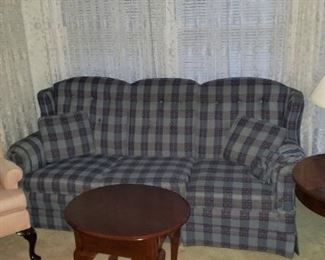 Highland House of Hickory Inc:  2 Blue Plaid Sofas  $80.00 each. Pink Chair $50.00  Available to purchase before sale.  Send email if you want to purchase it before Friday.    
