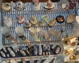 Collector shoes, trinket boxes, perfuned, mini clocks