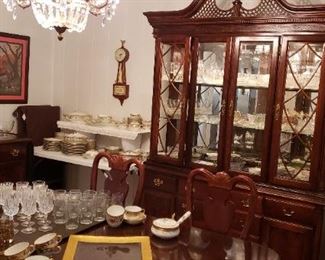 American Drew Dining Room Set $1,400.00  Available to purchase before sale.  Send email if you want to purchase it before Friday.    Dining Room Table with 2 leaves and pads, Buffet, China Hutch and Server