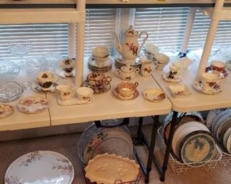 Tea Set, Tea Cups, Green Glass, Plates, Chargers