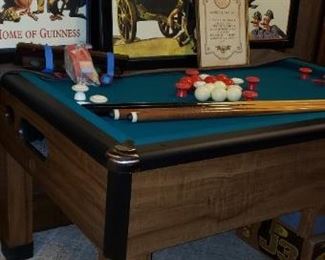 $300.00 Available to purchase before sale.  Send email if you want to purchase it before Friday.   Goodtime Novelty Co, Made in Chicago Bumper Pool table complete with cues, balls and rack for cues.