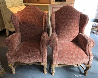 Pair of St. Clair wing chairs - Brand Hickory Chair. Gilbert Rentmeister fabric. Dimensions 31"x33"x46"h - Price for pair $3,600