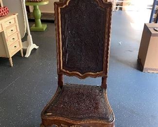 Italian tooled leather chair with arched back (circa 1870) 22"x16"x54" - Price $1,200.00
