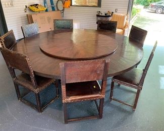 Urn pedestal dining table from New Classics - Round top is 96" diameter with no leaves. Included is a 60" lazy susan. Price $8,500