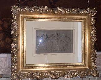 Drawing, mixed media, signed Jacques Lecureux (French - 19th c) two lambs - 7"x10.5" - Price $950