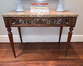 Early 19th Century Carved Walnut Italian Console with an Agate top from the Emilia-Romana Region.  35"x45"x23"d.  Price $5,800.00