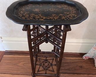 Hickory Chair Bamboo stand with hand decorated tray 19.5"x15"x29" - Price $295