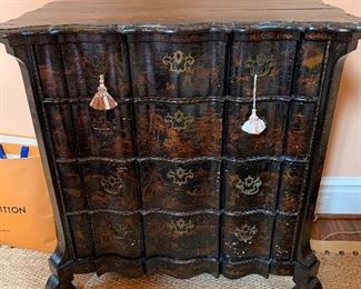 Antique Chinoiserie Chest of drawers, George III, japanned, serpentine front, English, late 18th centuryin restored condition - 42"x40"x20"d - Price $7,500