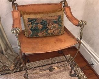 Pair of Italian leather and iron armchairs (circa 1900) 23"x18"x34" - Price for pair $2,800.00