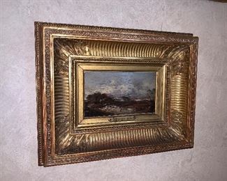Painting, oil on wood panel, Victor Louis Hugues (French 19th c) signed - 10"x12" gilded gesso - Price $2,800