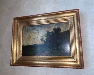 Painting, oil on wood panel, landscape scene, no signature visible, late 19th century.  16"x21" - gilded wood. Price $2,600
