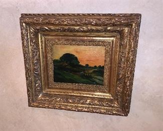 Painting, oil on board, circa 19th c, no signature visible, gilt gesso and wood - Price $4,800