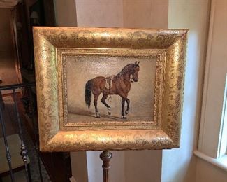 Painting, oil on canvas, signed upper left corner Louis Guy, mid 19th century gilded wood.  Price $2,600. (stand sold separately)