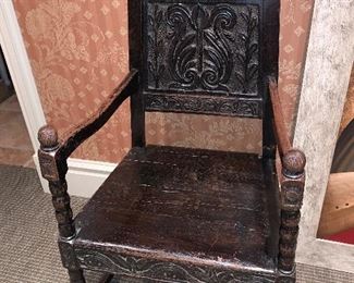 English oak armchair with carved back (circa 1860) 24"x22"x46" - Price $650.00