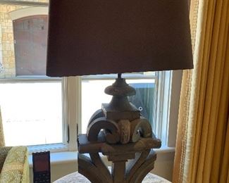 Pair of zinc lamps with shades formed from architectural elements of Beaux-Arts building - Price $950
