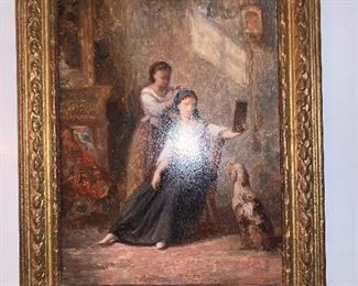 Painting, oil on wood panel, no signature visible, gilt and gesso 14"x12" late 19th century - Price $950