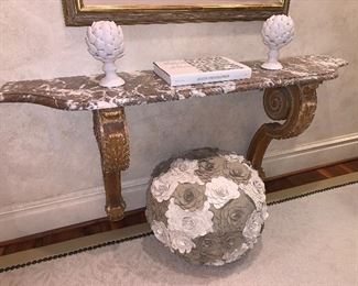 Shaped marble top wall mount console with gilded carved acanthus leaves support (circa 1890) 71"x16"x35"h - Price $1,200.00