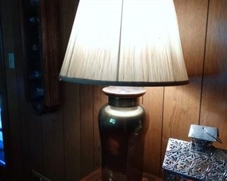 Brass and wood lamp
