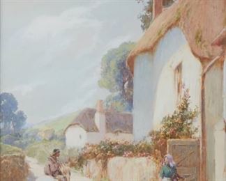 Lot 1:  Village Scene Watercolor And Gouache Painting 20th C.