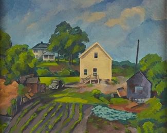 Lot 13: Regionalist Painting of Farmhouse Oil on Canvas
