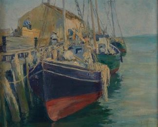 Lot 18: Ann Squire Harbor Scene Oil on Canvas
